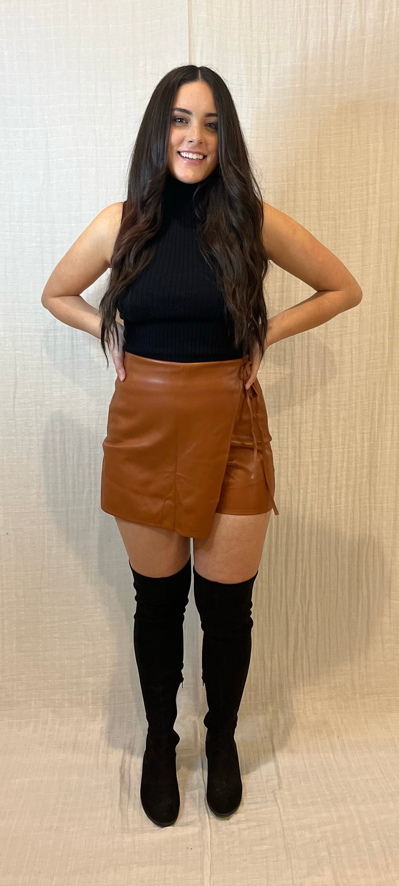 Kay Faux Leather Skort | CAMEL