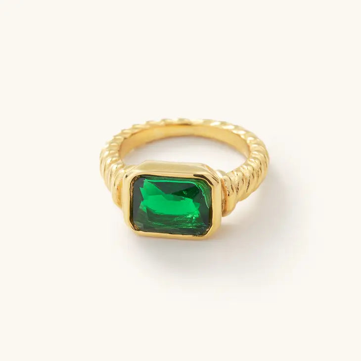 Braided Emerald Gem Ring- Stainless Steel