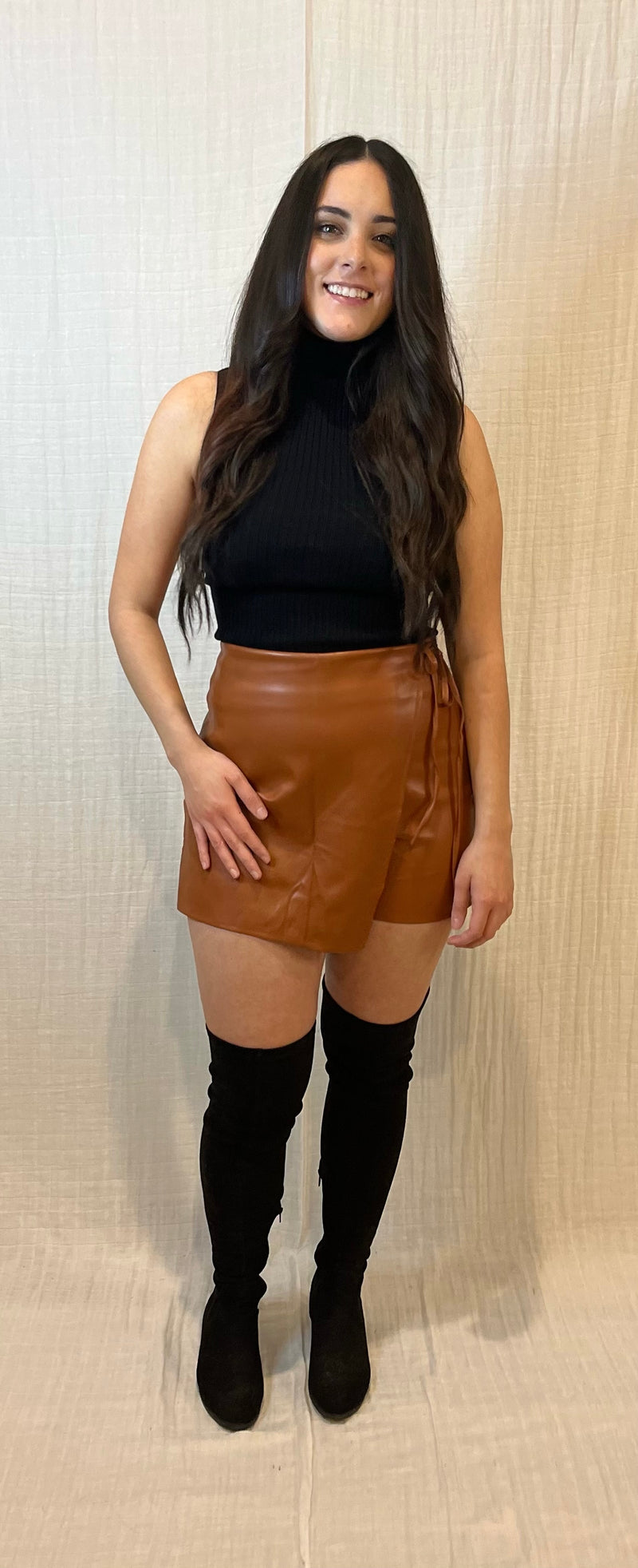 Kay Faux Leather Skort | CAMEL