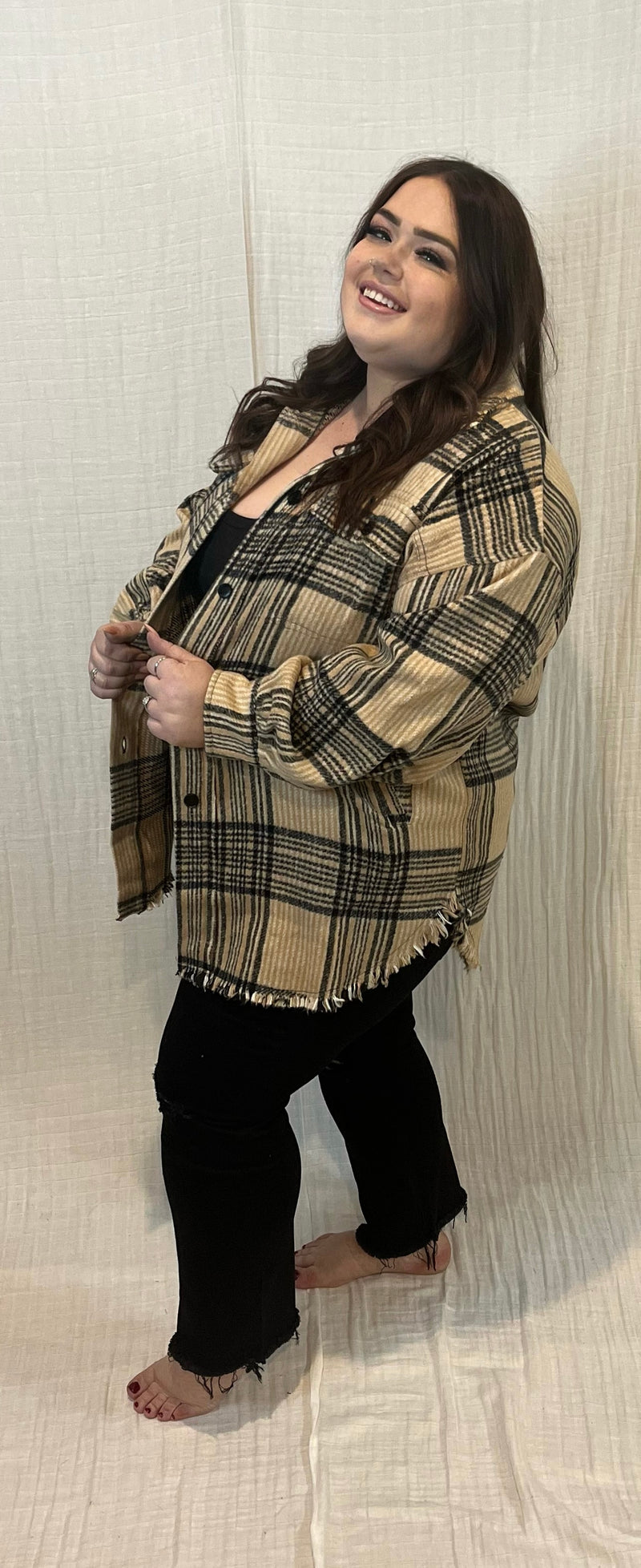 Ashleigh Plaid Woven Jacket | BEIGE