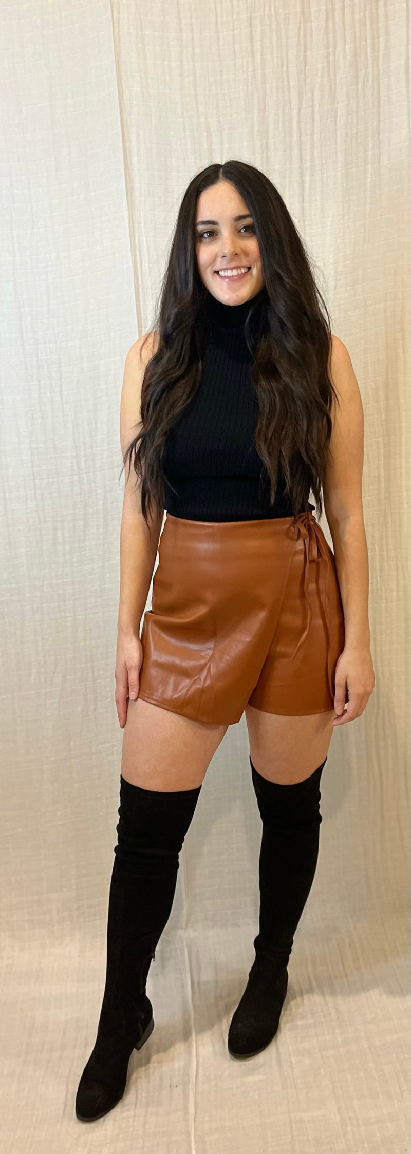 Kay Faux Leather Skort | CAMEL