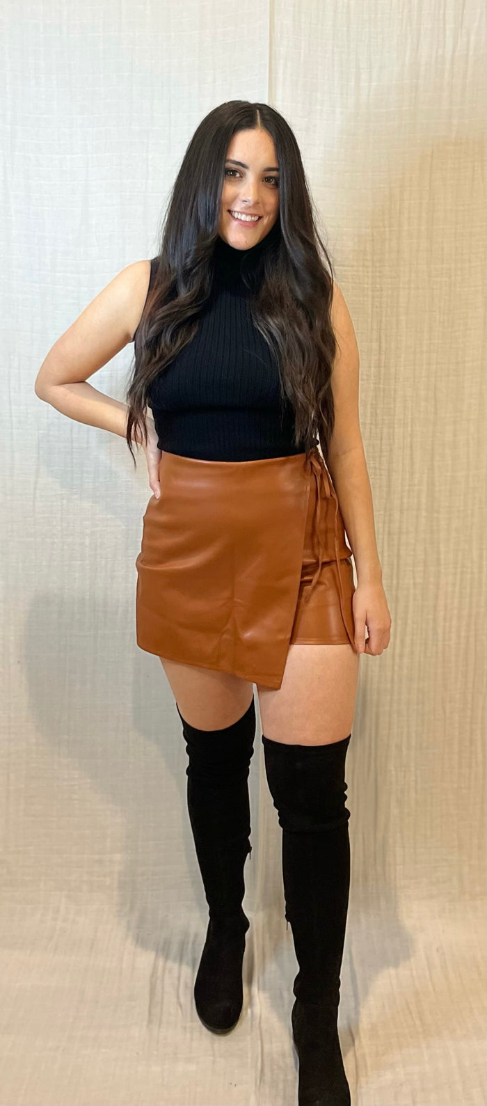 Kay Faux Leather Skort | CAMEL