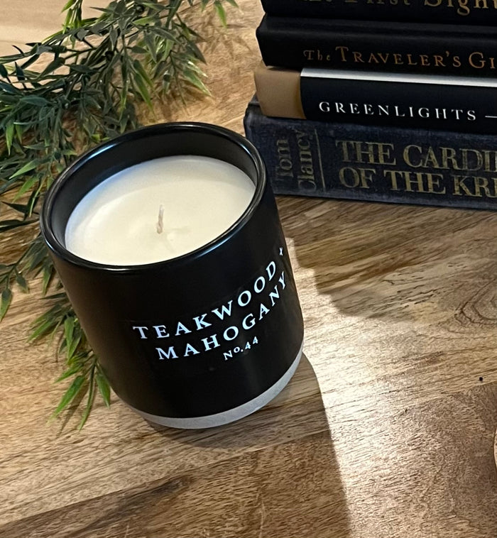 Teakwood & Mahogany Soy Candle (Black Stone Jar)