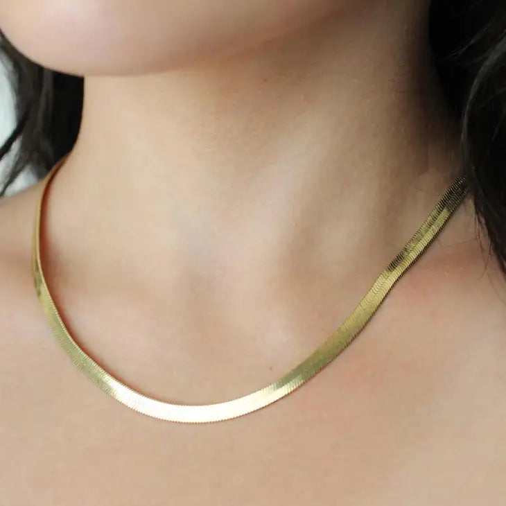 Gold Herringbone Necklaces- Stainless Steel